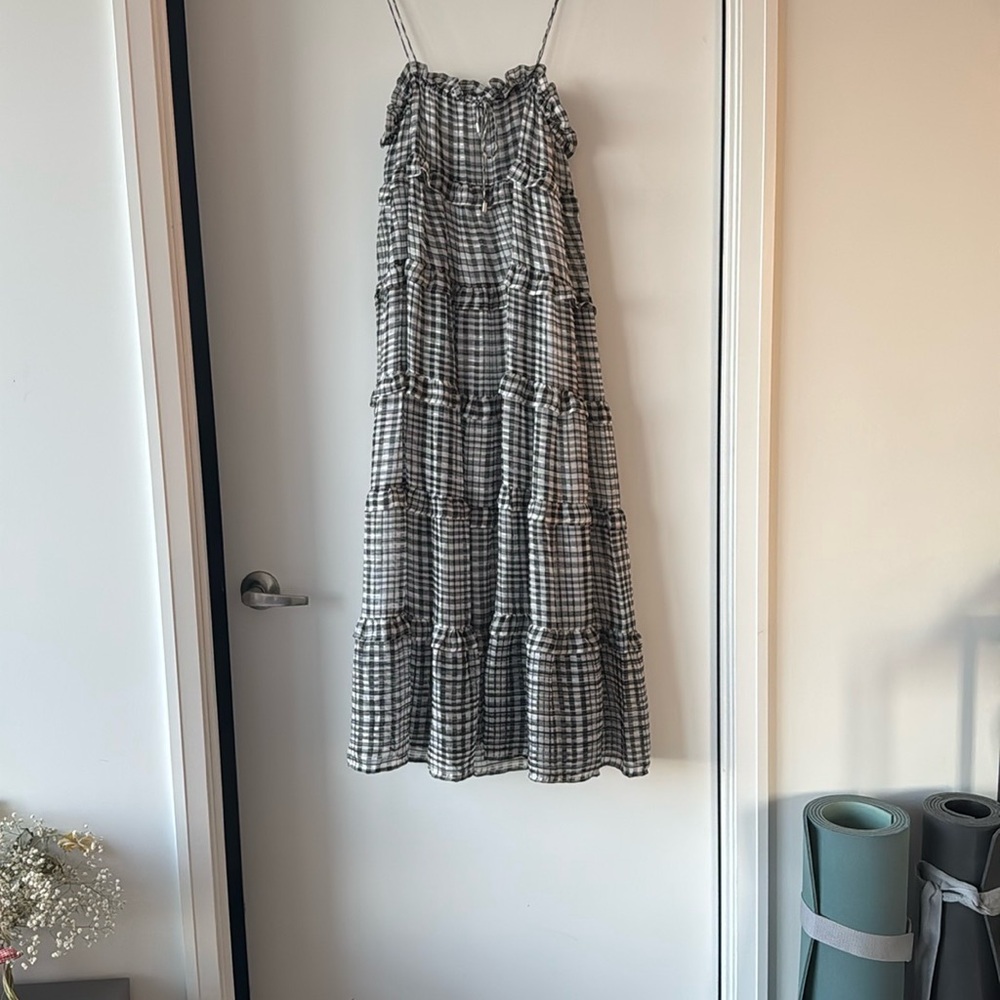 C/MEO Collective Black and White Tiered Maxi Sundress
